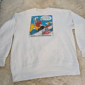 Hanes Vintage White Hellfire & the Dalmatians Crew Neck Sweatshirt Size L